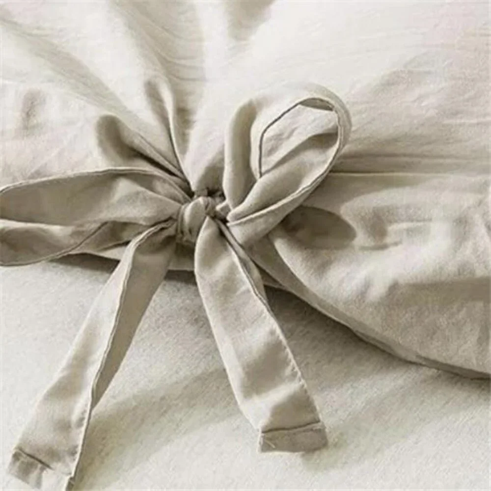 NEW West Elm Boho Beige Khaki Bow Queen / King Microfiber Bedding Duvet Sham Set